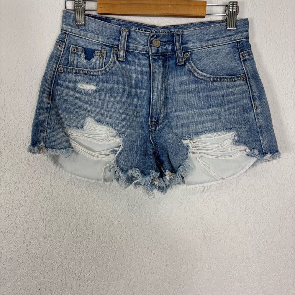 American Eagle Hi-Rise Festival Distressed‎ Raw Hem Jean Shorts Size 2
